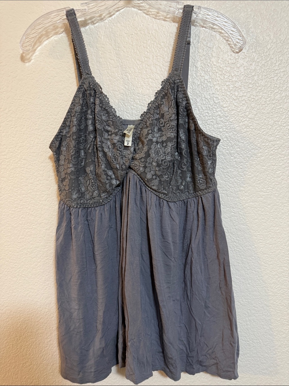torrid Gray Lace-Bodice Chemise with Adjustable Straps Size 2